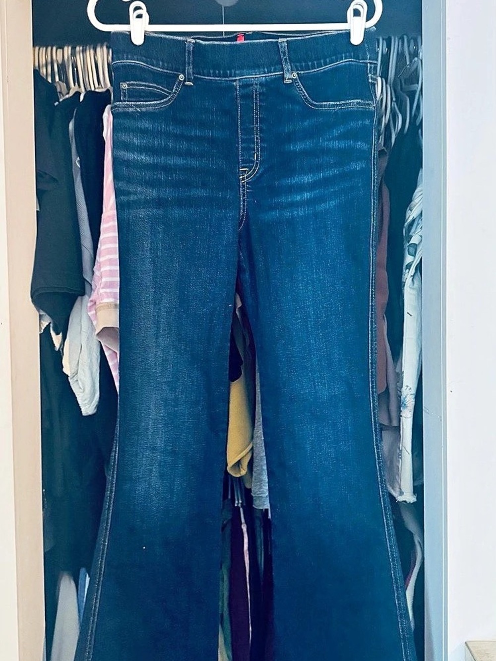 SPANX Bell Bottom Jeans, Pull-On Flare Pants Blue Medium